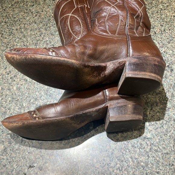 Nocona Boots Justin Western cowgirl leather brown pull on Boot size 6 1/2 - Picture 10 of 13